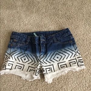 Raw edge Aztec dipped shorts